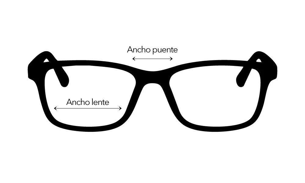 Diagrama de medidas: ancho del lente y ancho del puente